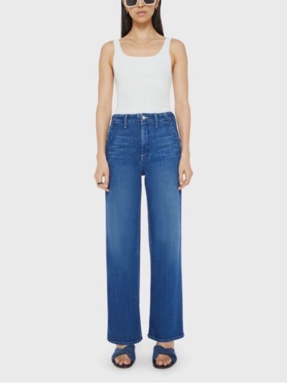 MOTHER The Major Zip Skimp Jeans- High rise/medium wash/wide leg- 28